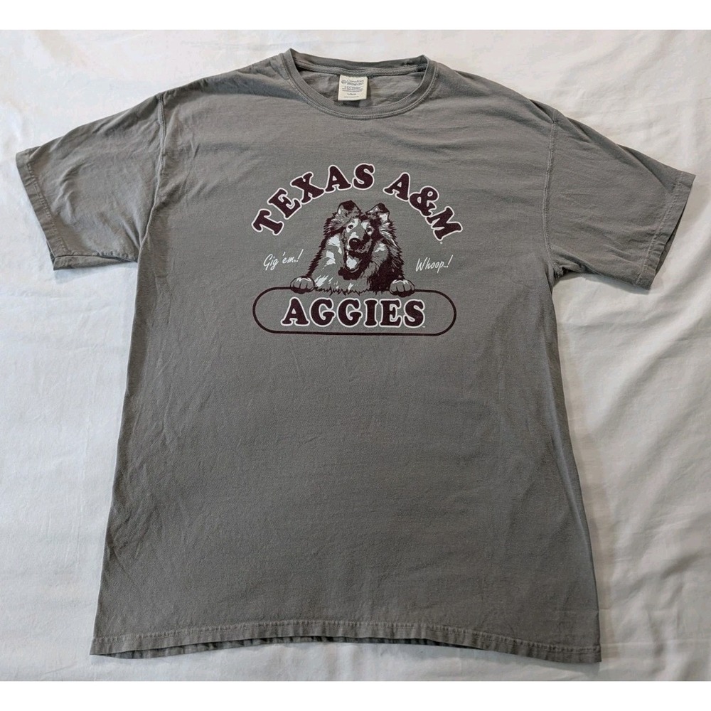 Texas A&M Aggies Shirt Mens Large Gray Comfort Wash Graphic Tee Reveille Mascot